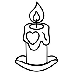 Simple Line Art Candle with Heart Motif