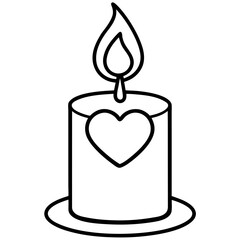 Simple Line Art Candle with Heart Motif