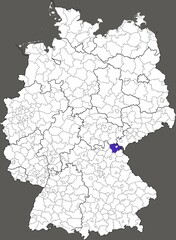 District of Hof, in Bavaria, location of the district within Germany