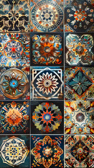 A Mesmerizing Array of Ornamental Tiles Featuring Intricate Patterns, Vibrant Colors, and Exquisite Craftsmanship, Perfect for Elevating Any Space with Timeless Beauty and Artistry
