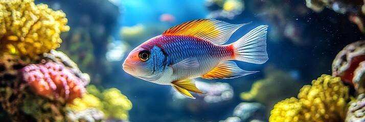 Fototapeta premium Vibrant Underwater World: Tropical Fishes on Coral Reef