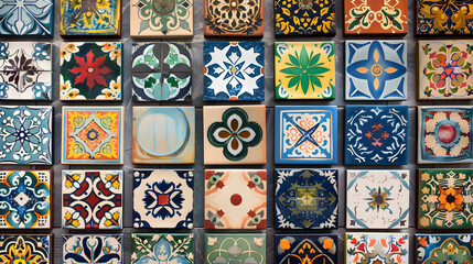 A Mesmerizing Array of Ornamental Tiles Featuring Intricate Patterns, Vibrant Colors, and Exquisite Craftsmanship, Perfect for Elevating Any Space with Timeless Beauty and Artistry