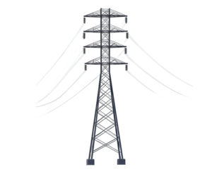 High voltage power line tower with cables, modern energy distribution. This structure represents backbone of electrical infrastructure, ensuring efficient energy transmission