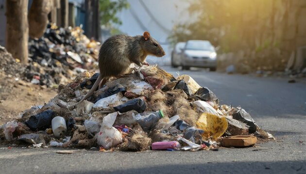 Symbolism, a pile of rotting rubbish on the side of the road, with rats on it, AI-generated, AI-generated, AI generated