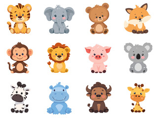 Fototapeta premium Cute Cartoon Animal Set Featuring Adorable Baby Wildlife Characters
