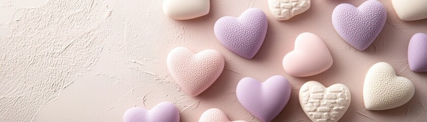 Obraz premium Soft Dreamy Composition of Pastel Hearts on a Textured Surface for Romantic and Gentle Aesthetic