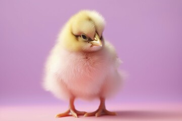 Small chick on violet background, AI generated