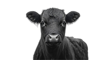 Close Up Portrait of a Young Black Calf Against a Dark Backgroun