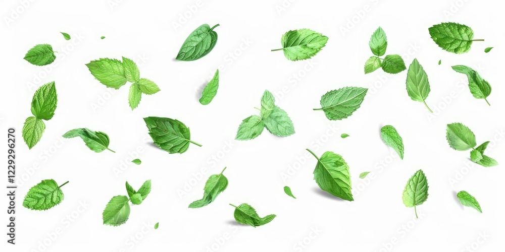 Poster tropical leaves frame with mint green with white background. macro photography of green leaves place