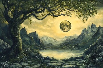 Elegant Spring Equinox Illustration with Nature-Inspired Patterns