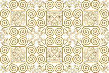 Vector illustration of Hmong ethnic pattern. Heart and spiral pattern combined. Gold pattern. Use for printing fabric, clothing, wallpaper, background.