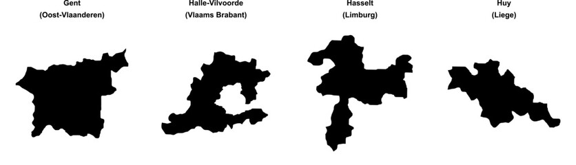 Gent, Halle-Vilvoorde, Hasselt, Huy outline maps