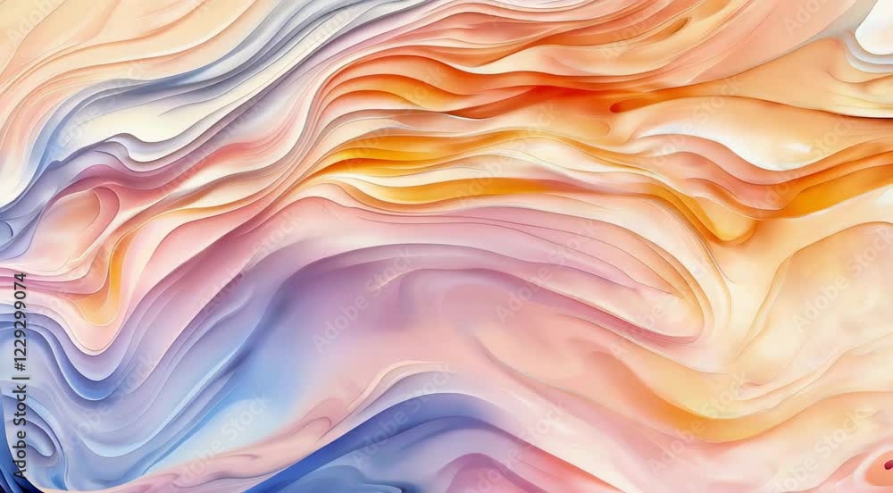 Poster Soft, flowing waves of pastel colors blend harmoniously, creating a calming and vibrant abstract background perfect for various design projects and artistic expressions