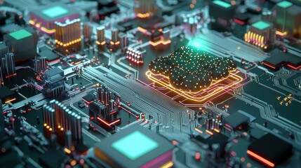 Obraz premium Glowing Circuit Board Microchip