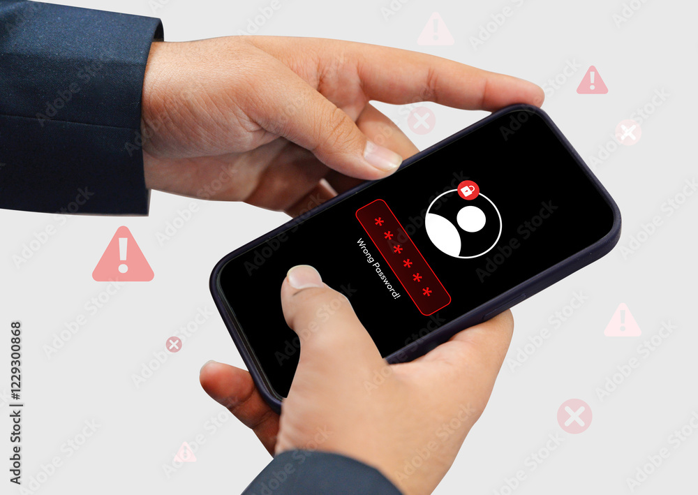 Poster login failed background with wrong password on the mobile screen close up background. person trying 