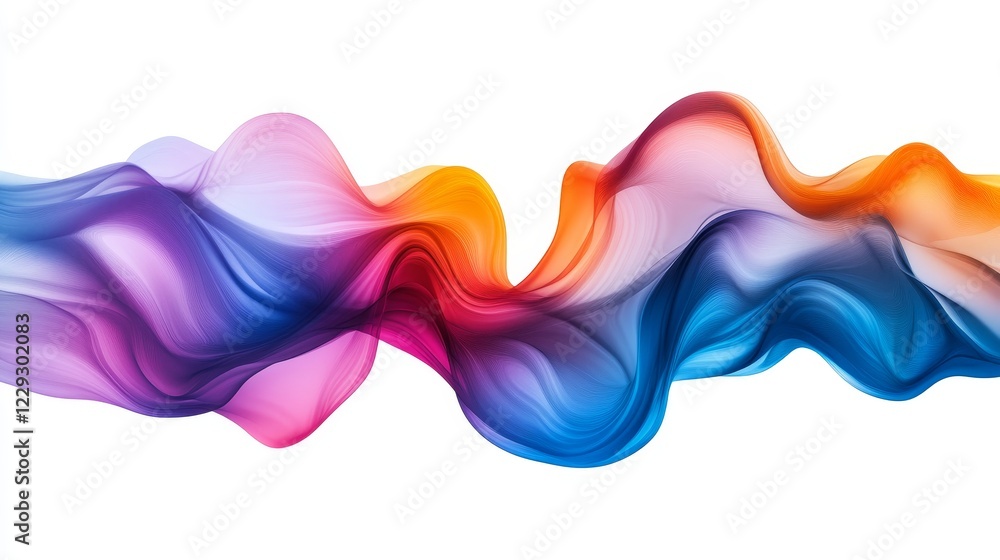 Aufkleber abstract flowing waves of vibrant color, dynamic composition with layered translucency on white.