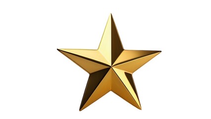 Obraz premium Shiny golden five-pointed star isolated on white background; perfect for award, achievement, or celebration designs.