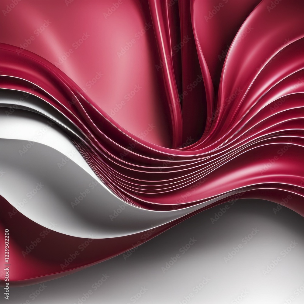 Poster abstract image with red and white smooth and wavy layered curves, ai generated