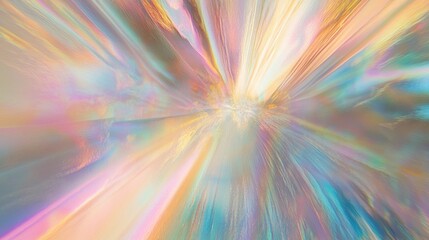 Obraz premium Dynamic radial light burst composition, holographic rainbow edge effects, brilliant central glow source, ethereal metallic streaks, prismatic color dispersion, futuristic speed lines effect, premium