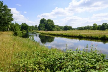 Landscape in summer on the river Ems, Warendorf, North Rhine-Westphalia, Germany, Europe