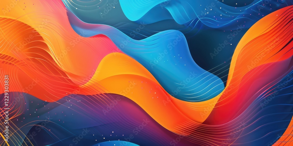 Poster abstract vibrant color fluid shapes with dark background. digital artwork of abstract wave splash co