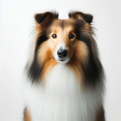 Fototapeta premium A collie exudes grace and charm, its long fur perfectly framing a gentle face with soulful eyes. The serene expression radiates warmth and friendliness, capturing the essence of this beloved breed