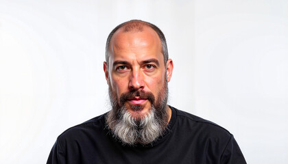 Obraz premium Man with beard displaying serious expression against white background