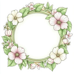 Fototapeta premium Floral frame design with pink and white flowers and green leaves