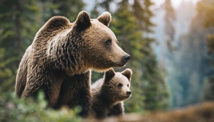 Obraz premium AI generated, animal, animals, mammal, mammals, biotope, habitat, two, foraging, wildlife, bear, brown bear (Ursus arctos)
