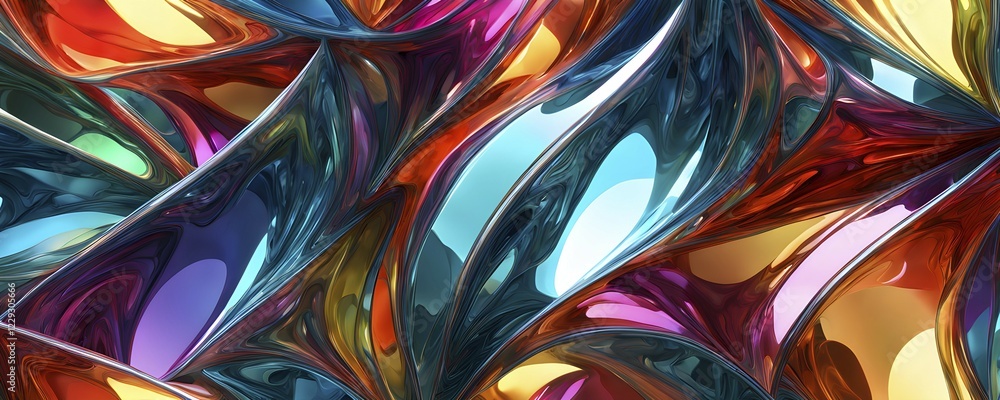 Poster 3d rendering of vibrant colored abstract changing glass design in an ornament structure, ai generate