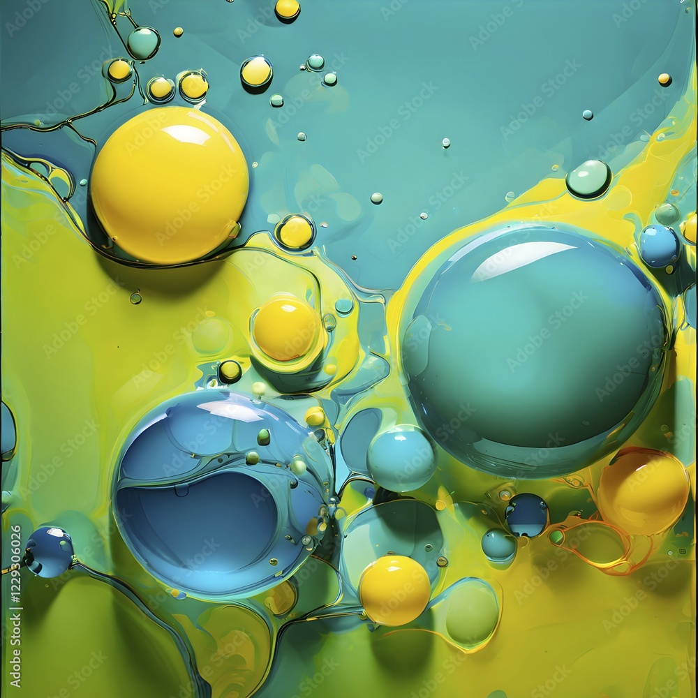 Poster abstract wallpaper with colorful blobs and liquid shapes on a green background, ai generated