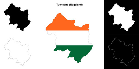 Fototapeta premium Tuensang district (Nagaland) outline map set