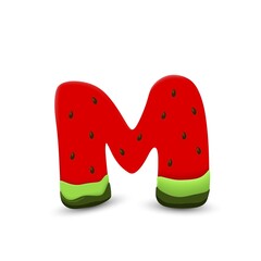 Watermelon letter M, 3d vector icon over white background