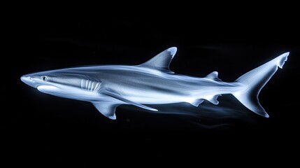 Naklejka premium Shark ocean night swim wildlife underwater dark