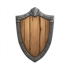 Wooden shield with metal accents, perfect for game assets and illustrations