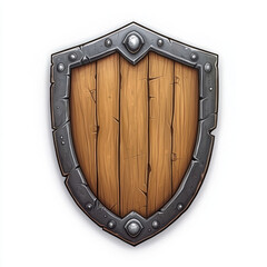 Wooden shield with metal accents, perfect for game assets and illustrations