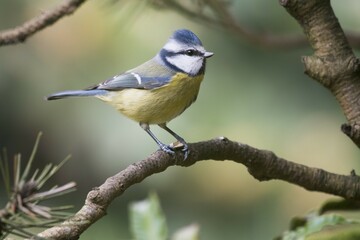 Fototapeta premium Blue Tit (Parus caeruleus) sitting on branch, Lower Saxony, Germany, Europe