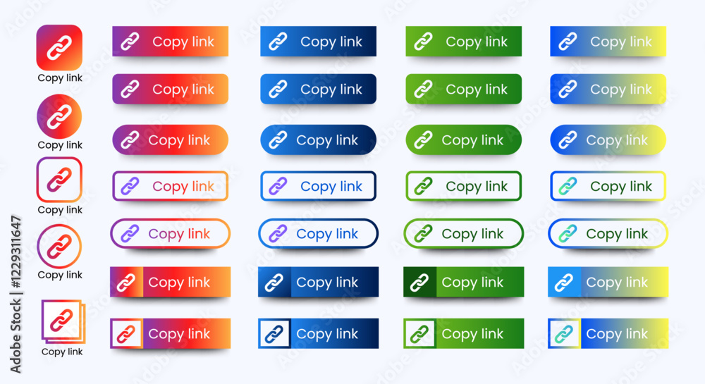 Wall mural set of colorful copy link buttons icon design template. vector