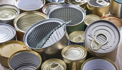 Symbol photo, waste, a lot of empty open tinplate cans, AI generated, AI generated