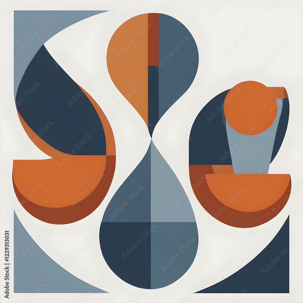 Poster minimalist rendering of an abstract symbol portraying work life balance with split segments, ai gene