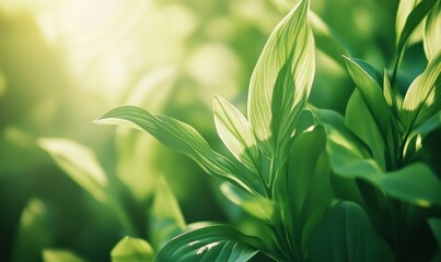 Fototapeta premium Vibrant Green Leaves in Sunlight - Nature's Tranquil Beauty, Close-up of Lush Leaf Foliage, Natural Greenery Background, Fresh Spring Plant Life, Botanical Texture, 