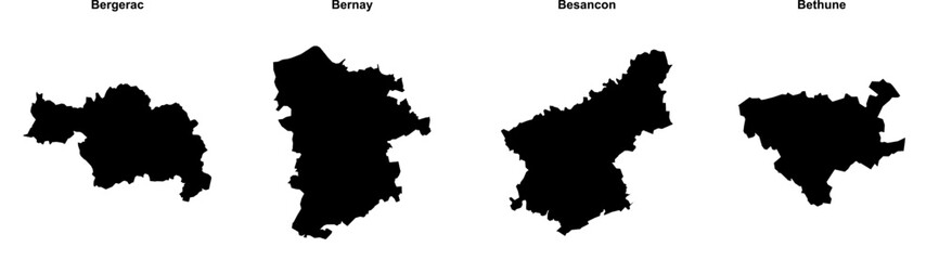 Obraz premium Bergerac, Bernay, Besancon, Bethune outline maps