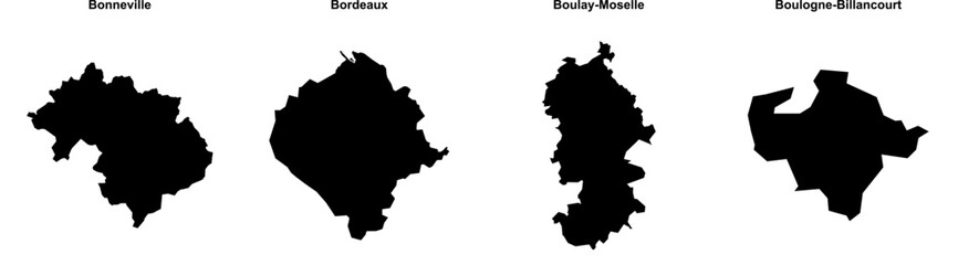 Bonneville, Bordeaux, Boulay-Moselle, Boulogne-Billancourt outline maps