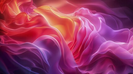 Obraz premium Digital abstract art with vibrant flowing shapes resembling soft fabric in red, pink, and orange, AI generated