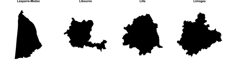 Lesparre-Medoc, Libourne, Lille, Limoges outline maps