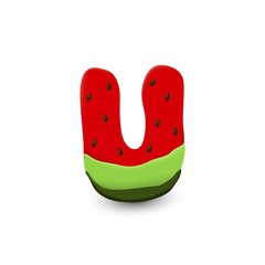 Watermelon letter U, 3d vector icon over white background