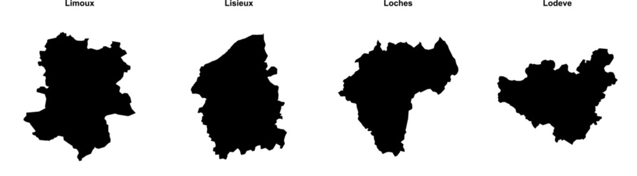 Limoux, Lisieux, Loches, Lodeve outline maps