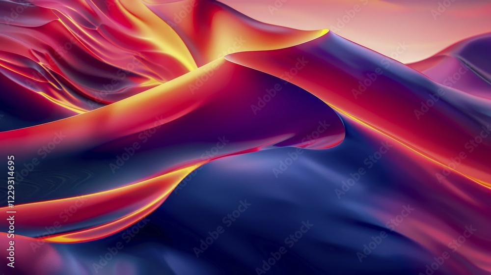 Poster abstract art with vibrant flowing shapes in red and blue, featuring smooth gradients and curves, ai 
