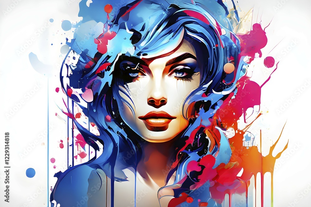 Poster ai generated abstract portrait in vector art foundation watercolor textures with overlapping photogr