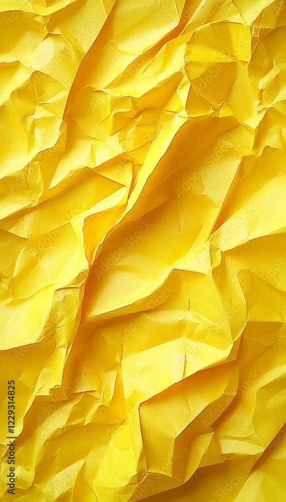 Poster golden crumpled paper texture. background with vibrant yellow wrinkled pattern. abstract surface.